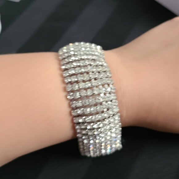 Vintage Rhinestone Kramer of New York Cuff 9 Row Crystal Evening Luxury Bracelet - Picture 6 of 14